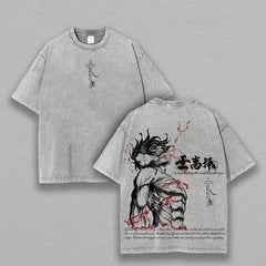 Otakuri "Eren Yeager Attack Titans Power" Attack on Titan V5 Vintage Washed Oversized T-Shirt