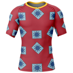 Luffy Wano pattern One Piece Short Sleeve Rash Guard Compression Shirt