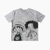 Otakuri One Piece Luffy & Ace Brothers Vintage Washed Oversized T-Shirt