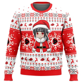 Christmas-themed sweater with a character design on a white background