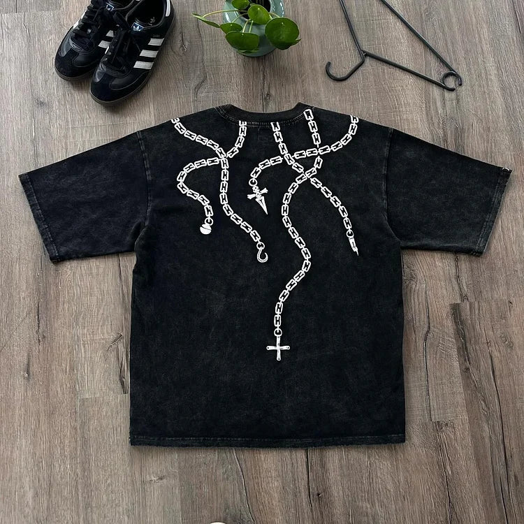 Nysekai "Kurapika Ring Chains Hunter x Hunter" Vintage Washed Oversized T-Shirt - Nysekai