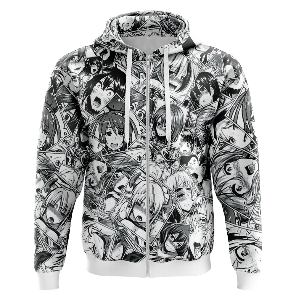 Ahegao Manga Collage Zip Hoodie Jacket,Trippy