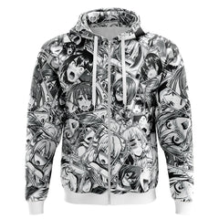 Ahegao Manga Collage Zip Hoodie Jacket,Trippy