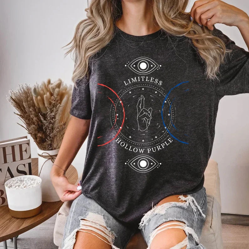 a woman sitting on a chair wearing a black shirt