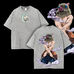 Otakuri "Inosuke Hashibira Beast Breathing" Demon Slayer: Kimetsu no Yaiba Vintage Washed Oversized T-Shirt