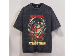 Otakuri "Eren Yeager Attack Titans Power" Attack on Titan Vintage Washed Oversized T-Shirt V1
