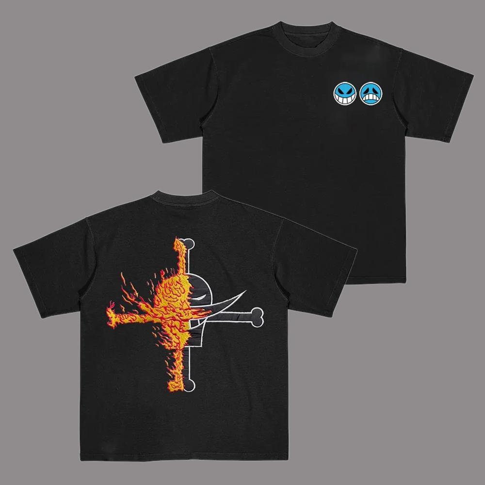 Portgas D. Ace Short Sleeve Tee, White Beard One piece T-shirt Unisex Anime Lovers Shirt, Graphic Anime Tee Manga - Nysekai