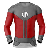 Red and gray long-sleeve shirt with a logo on a white background Invincible