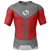 Red and gray athletic shirt with a logo on a white background, Viltrumite