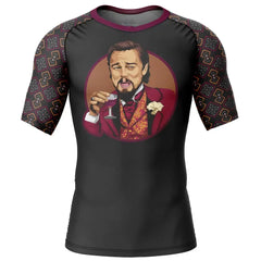 Laughing Leo DiCaprio Meme Pop Culture Short Sleeve Rash Guard Compression Shirt