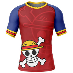 Monkey D. Luffy Straw Hat One Piece Short Sleeve Rash Guard Compression Shirt