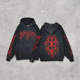 Anime Berserk Red Skull Retro Washed 2-Sided Vintage Oversized Hoodie - Nysekai