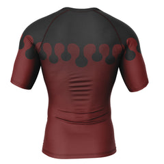 Otakuri exclusive Doma Demon Slayer short sleeve compression rash guard featuring a red and black dripping pattern