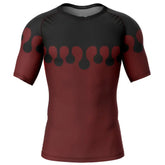 Otakuri exclusive Doma Demon Slayer short sleeve compression rash guard featuring a red and black dripping pattern.