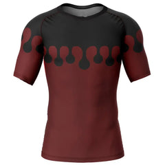 Otakuri exclusive Doma Demon Slayer short sleeve compression rash guard featuring a red and black dripping pattern.