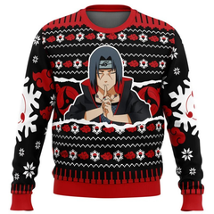 Ugly Christmas sweater with anime character design on a white background