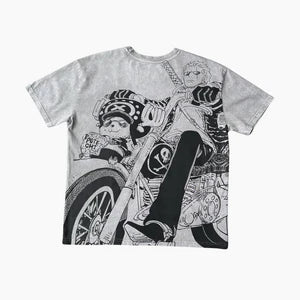 Otakuri One Piece Trafalgar Law Biker Vintage Washed Oversized T-Shirt