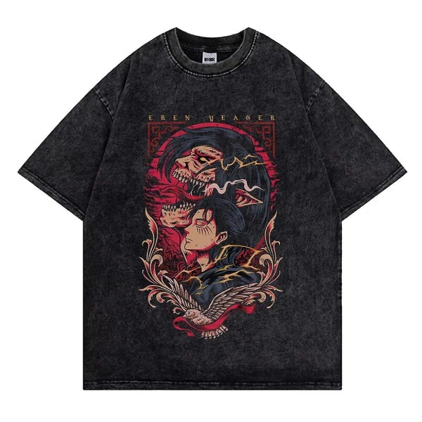 Otakuri "Eren Yeager Attack Titans Power" Attack on Titan Vintage Washed Oversized T-Shirt V2
