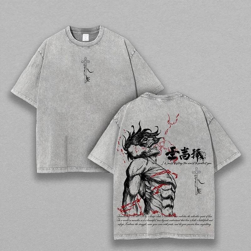 Otakuri "Eren Yeager Attack Titans Power" Attack on Titan V5 Vintage Washed Oversized T-Shirt