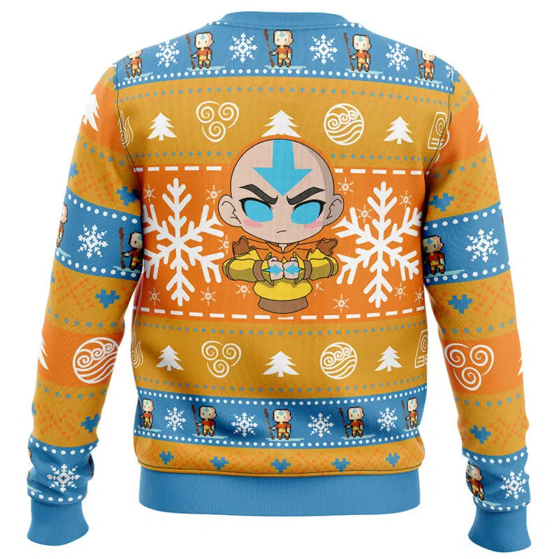 Ugly Christmas sweater with character design on an orange background
