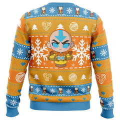 Ugly Christmas sweater with character design on an orange background