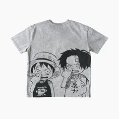 Otakuri One Piece Luffy & Ace Brothers Vintage Washed Oversized T-Shirt