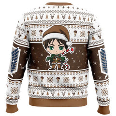 Ugly Christmas sweater with a cartoon elf design on a white background