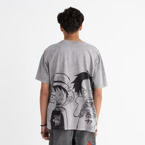 Otakuri One Piece Luffy & Ace Brothers Vintage Washed Oversized T-Shirt