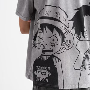 Otakuri One Piece Luffy & Ace Brothers Vintage Washed Oversized T-Shirt