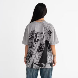 Otakuri One Piece Trafalgar Law Biker Vintage Washed Oversized T-Shirt