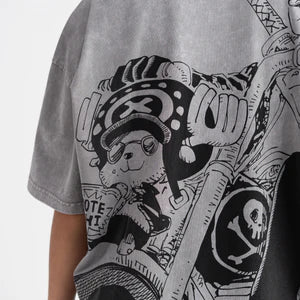 Otakuri One Piece Trafalgar Law Biker Vintage Washed Oversized T-Shirt