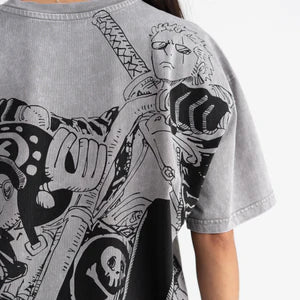 Otakuri One Piece Trafalgar Law Biker Vintage Washed Oversized T-Shirt
