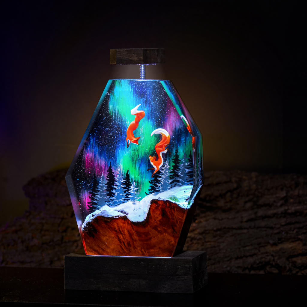 Fox in Aurora Borealis Night Lamp Ver 2 - Nysekai