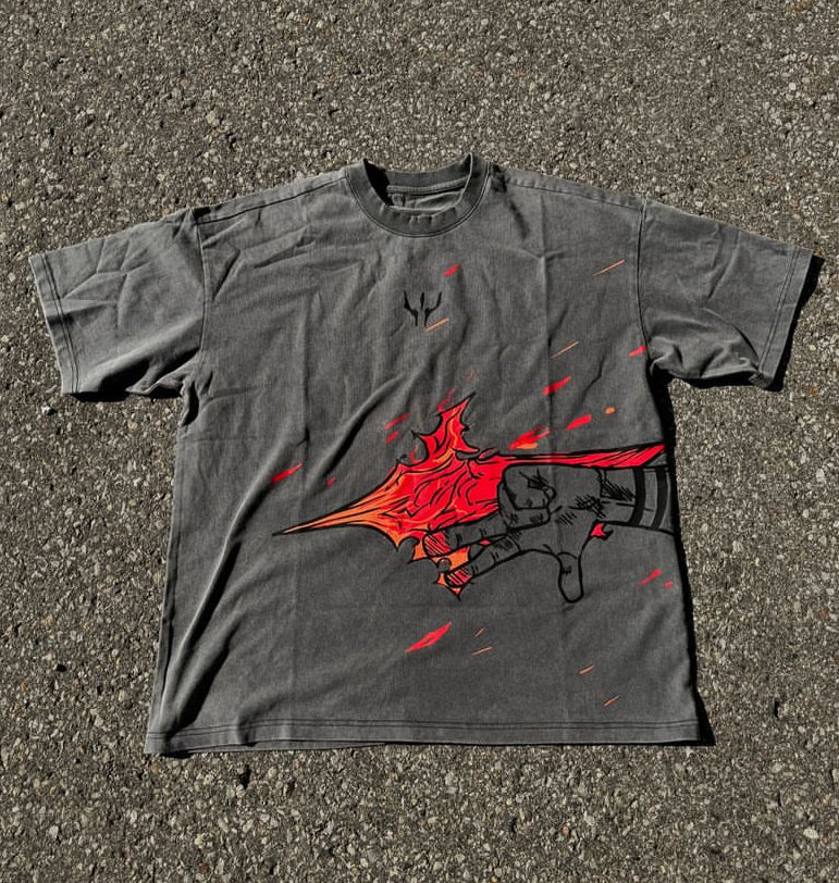 Nysekai "Ryomen Sukuna Divine Flame Jujutsu Kaisen" Vintage Washed Oversized T-Shirt - Nysekai