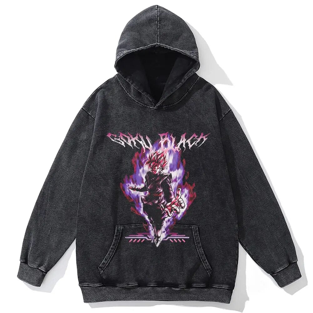 Nysekai "Saiyan Black" Vintage Oversized Hoodie