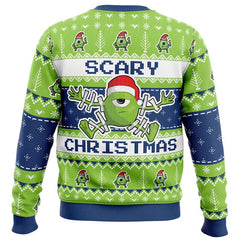 Ugly Christmas sweater with festive design and text on a white background