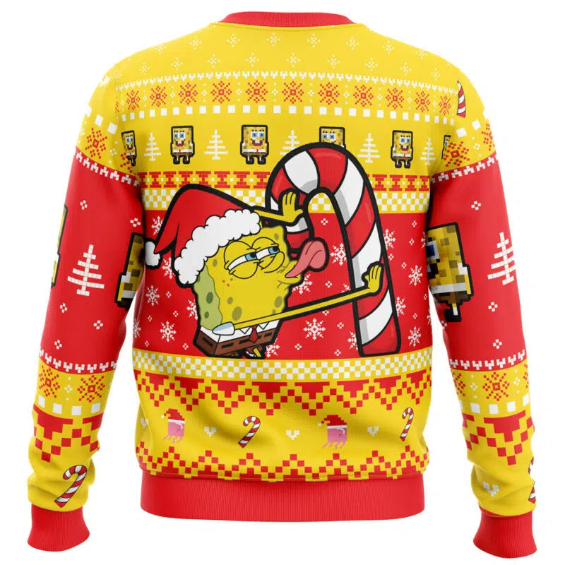 Ugly Christmas sweater with cartoon character design on a white background
