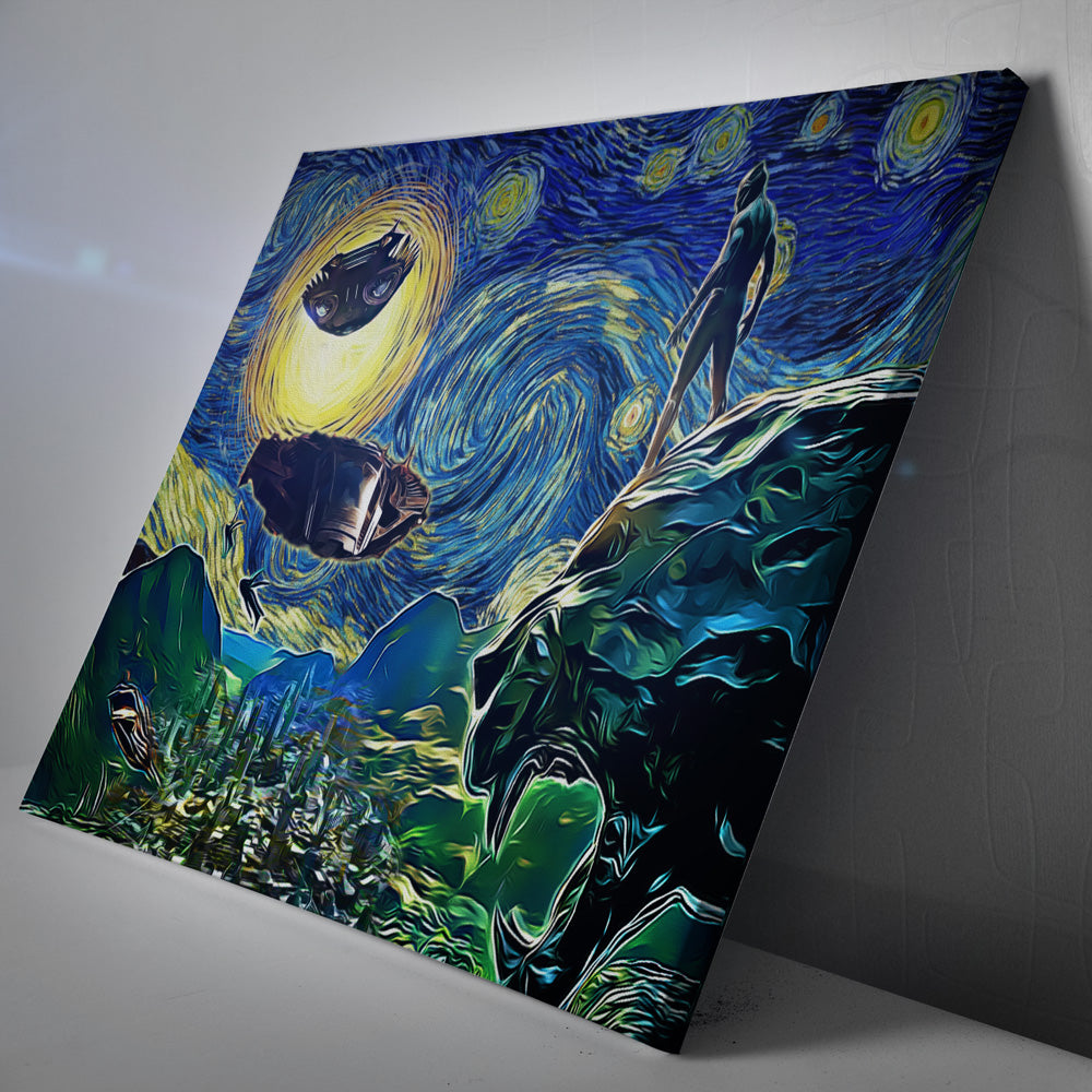 Black Panther Starry Night Wakanda Canvas Print Wall Art - Nysekai