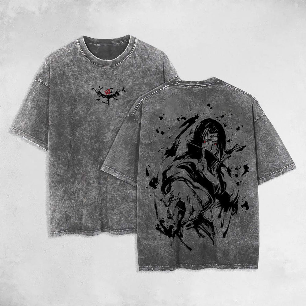 Nysekai "Uchiha Itachi Sharingan Eyes Naruto" Vintage Washed Oversized T-Shirt Nysekai - Nysekai
