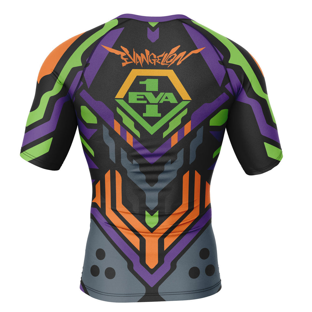 Eva 01 Evangelion Short Sleeve Rash Guard Compression Shirt