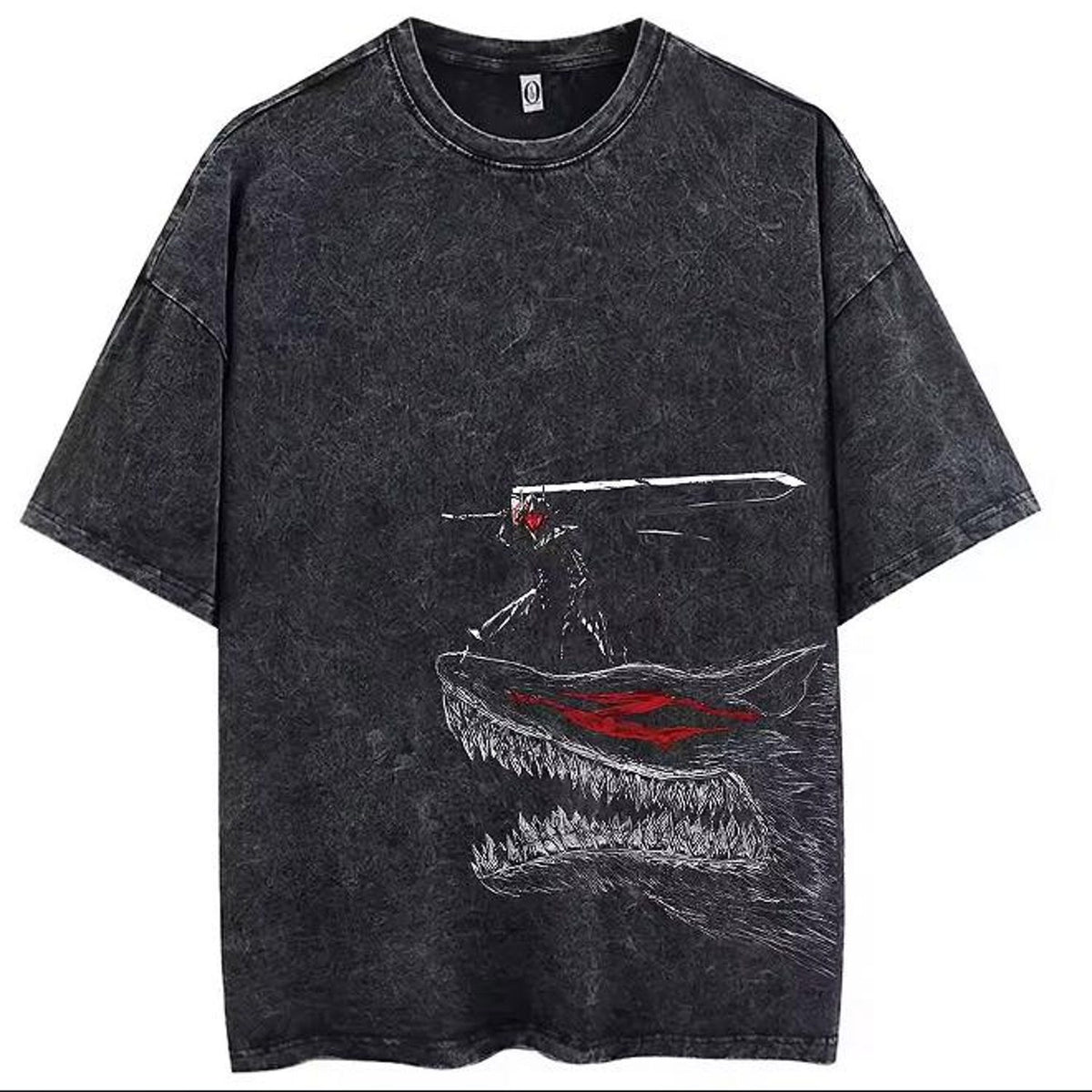 Otakuri Berserk Guts Dragon Slayer Wolf Vintage Washed Oversized T-Shirt