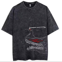 Otakuri Berserk Guts Dragon Slayer Wolf Vintage Washed Oversized T-Shirt