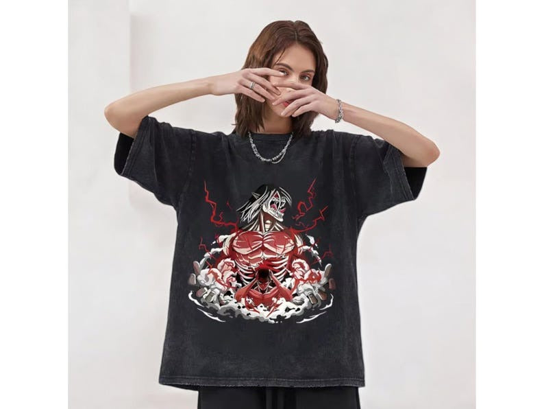 Otakuri "Eren Yeager Attack Titans Power" Attack on Titan Vintage Washed Oversized T-Shirt