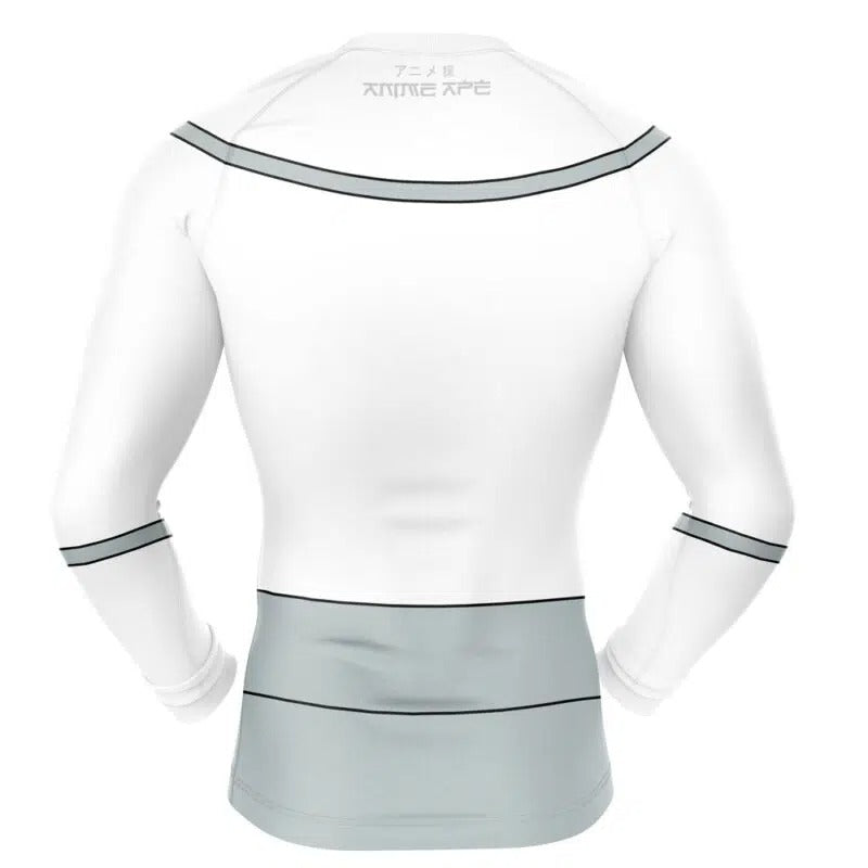 White long-sleeve athletic shirt with black accents on a white background, Mustache Mark Viltrumite Invincible