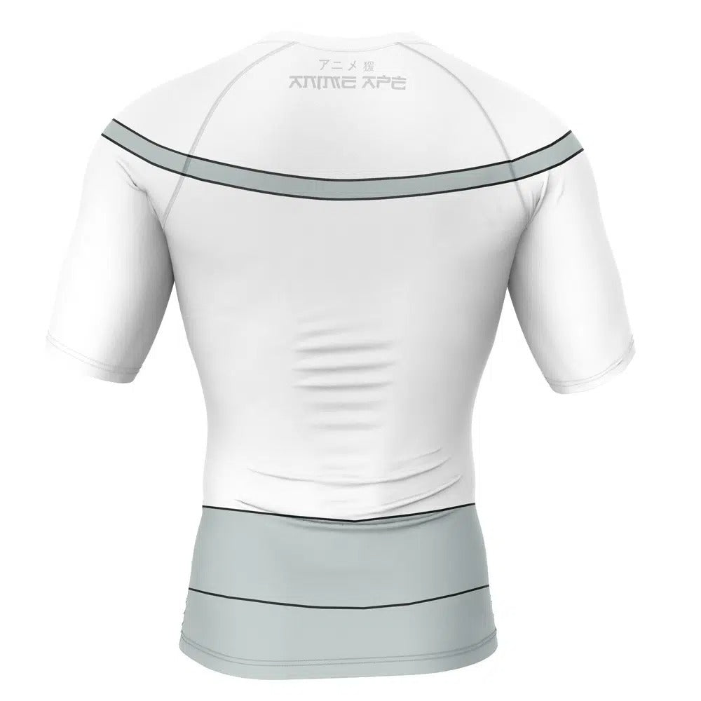 White athletic shirt with black and gray accents on a white background, Mustache Mark Viltrumite Invincible