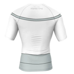 White athletic shirt with black and gray accents on a white background, Mustache Mark Viltrumite Invincible