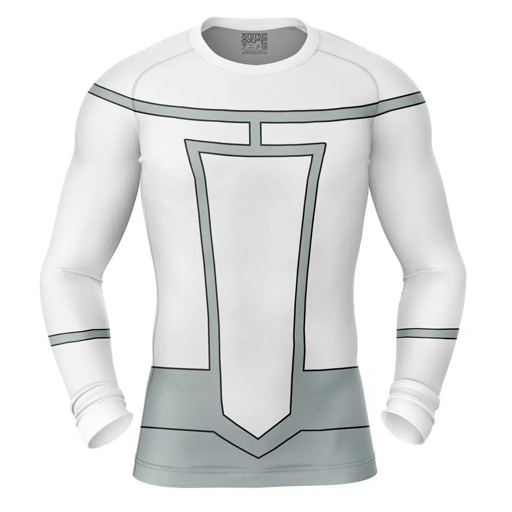 White long-sleeve shirt with gray geometric design on a white background, Mustache Mark Viltrumite Invincible