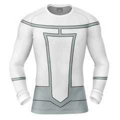 White long-sleeve shirt with gray geometric design on a white background, Mustache Mark Viltrumite Invincible