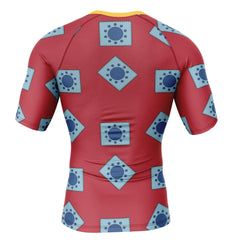 Luffy Wano pattern One Piece Short Sleeve Rash Guard Compression Shirt