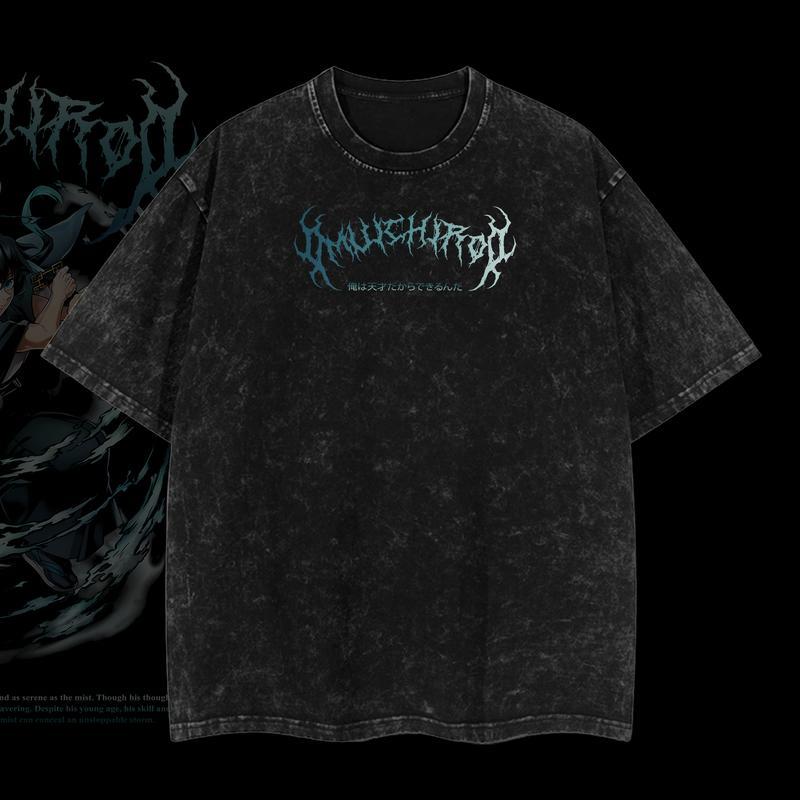 Otakuri Muichiro Tokito Demon Slayer washed cotton oversized T-shirt with vintage anime streetwear design Front